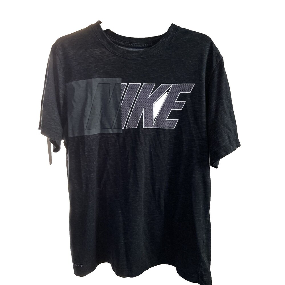 Men’s Nike Dri-Fit Shirt - Nike Logo - Gray/Black/White - Short Sleeve, M